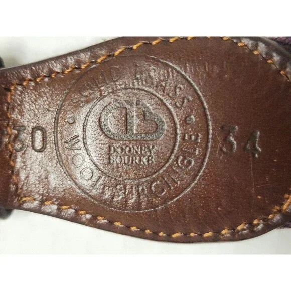 Dooney Bourke Mens Wool Surcingle Canvas Leather Belt 32 Brass Dark Purple 6930 - Picture 7 of 7